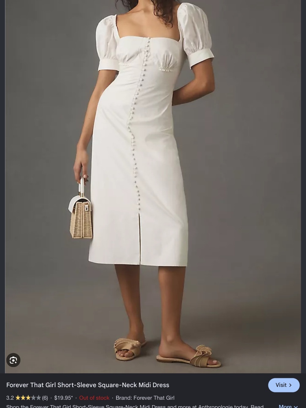 Forever That Girl White Square-Neck Puff Sleeve Midi Dress